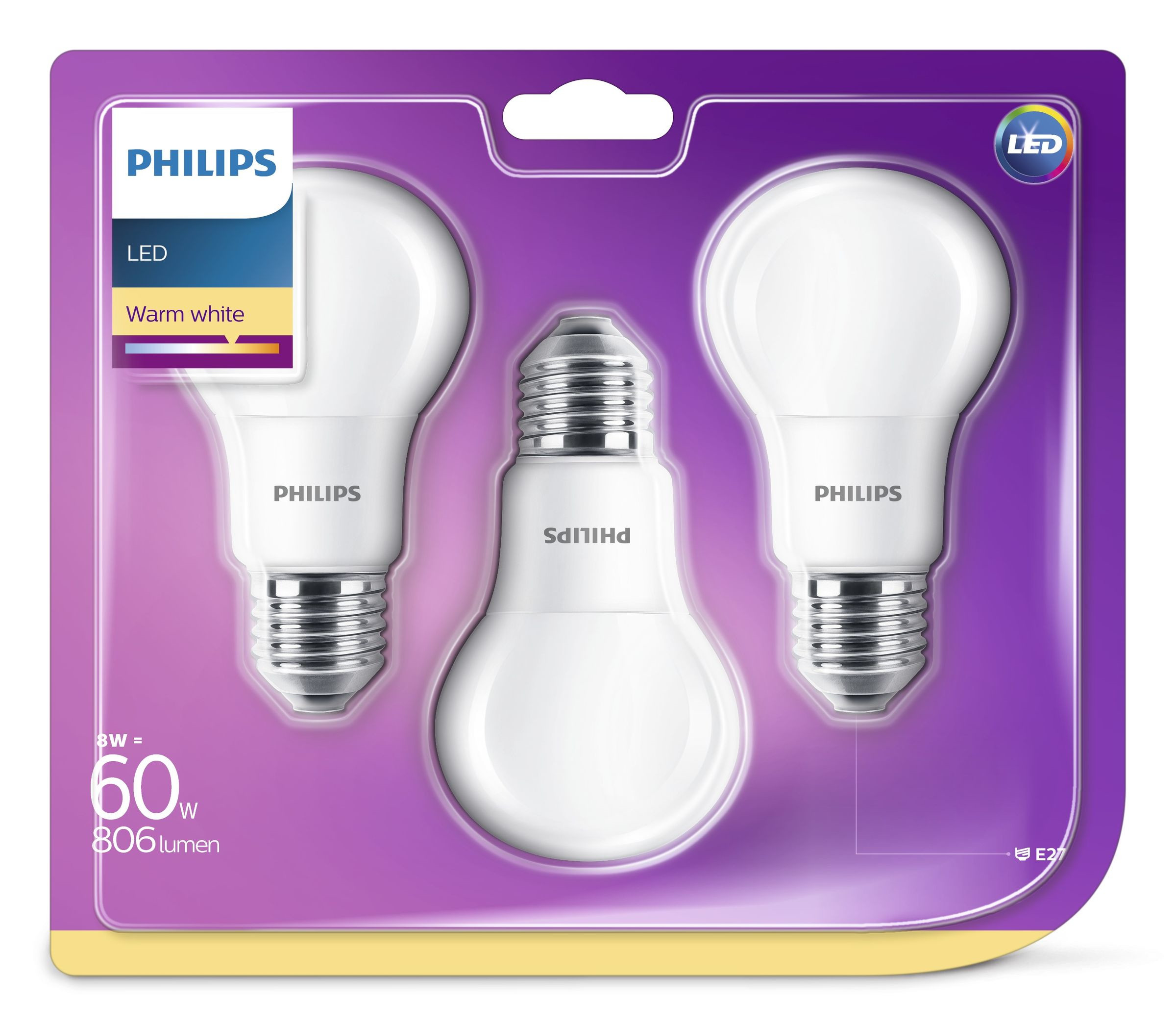 Philips Bombeta LED E27 8W (60W) Blanc Càlid, No regulable